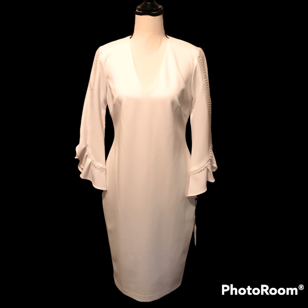 NWT Calvin Klein 3/4 Ruffled Sleeve Sheath Dress
